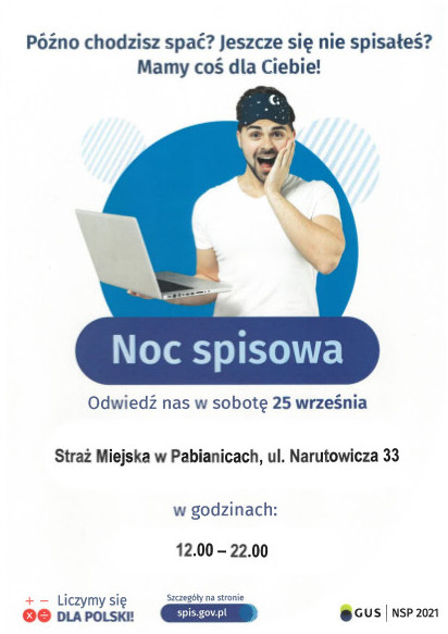 plakat informacyjny z mężczyzną trzymającym laptopa na dłoni i opaską na czole