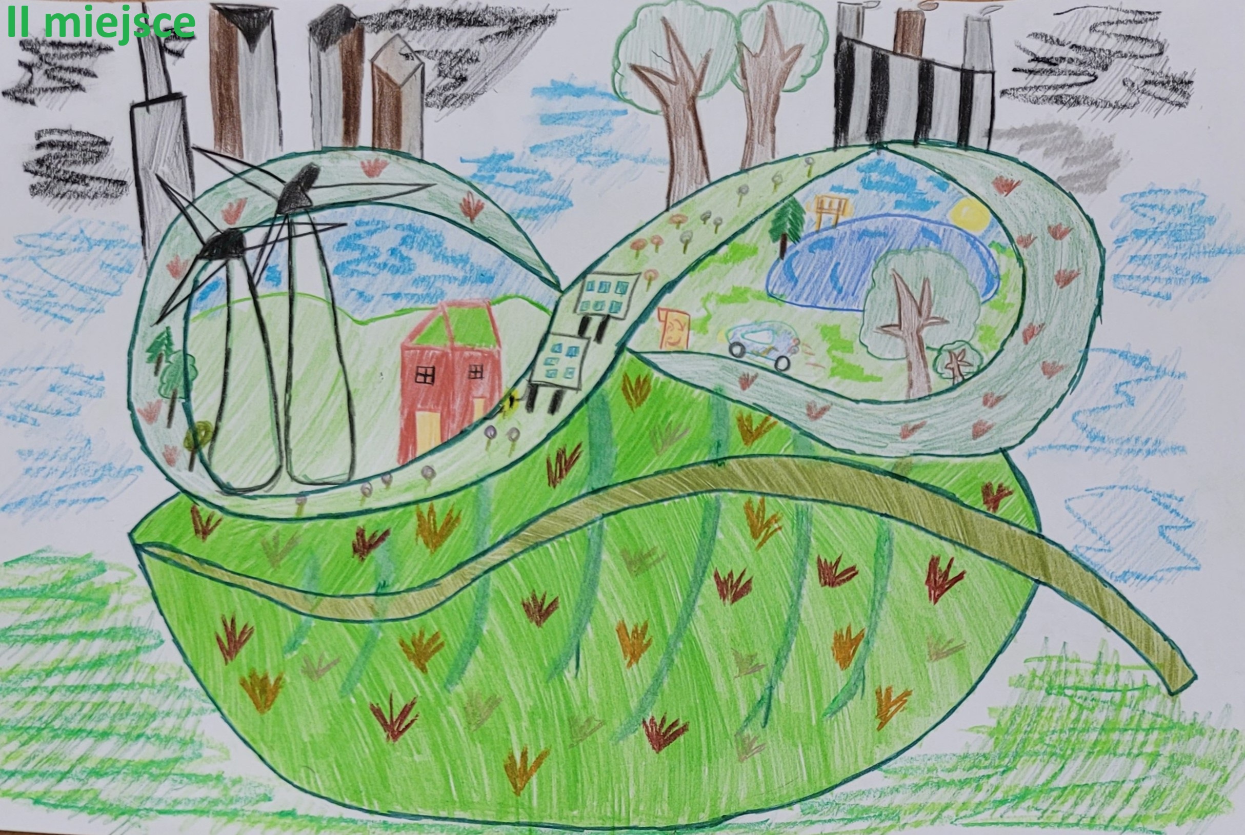 plakat wykonany kredkami