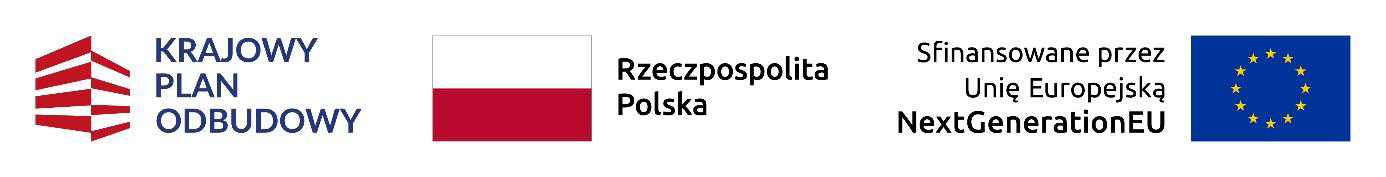 logo Krajowy Plan Odbudowy, Rzeczpospolita Polaska, Sfinansowane przez Unię Europejską NextGenerationEU