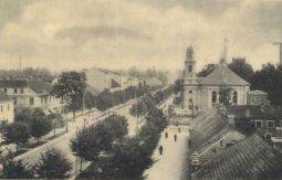 Widok na ul. Zamkową i kościół ewangelicko-augsburski